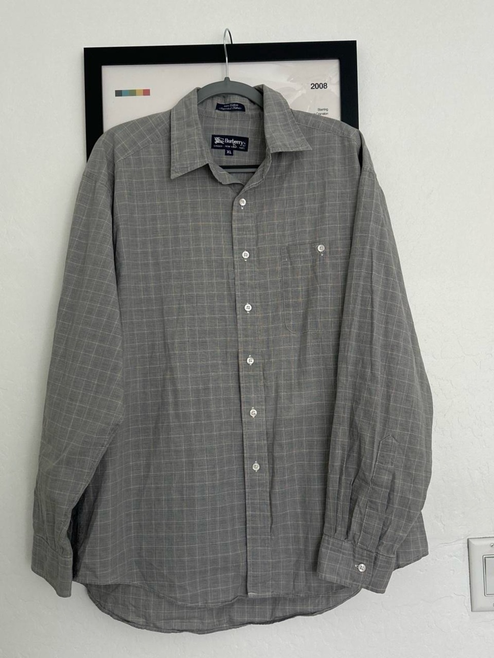 Burberry Gray Windowpane Long-Sleeve Dress Shirt